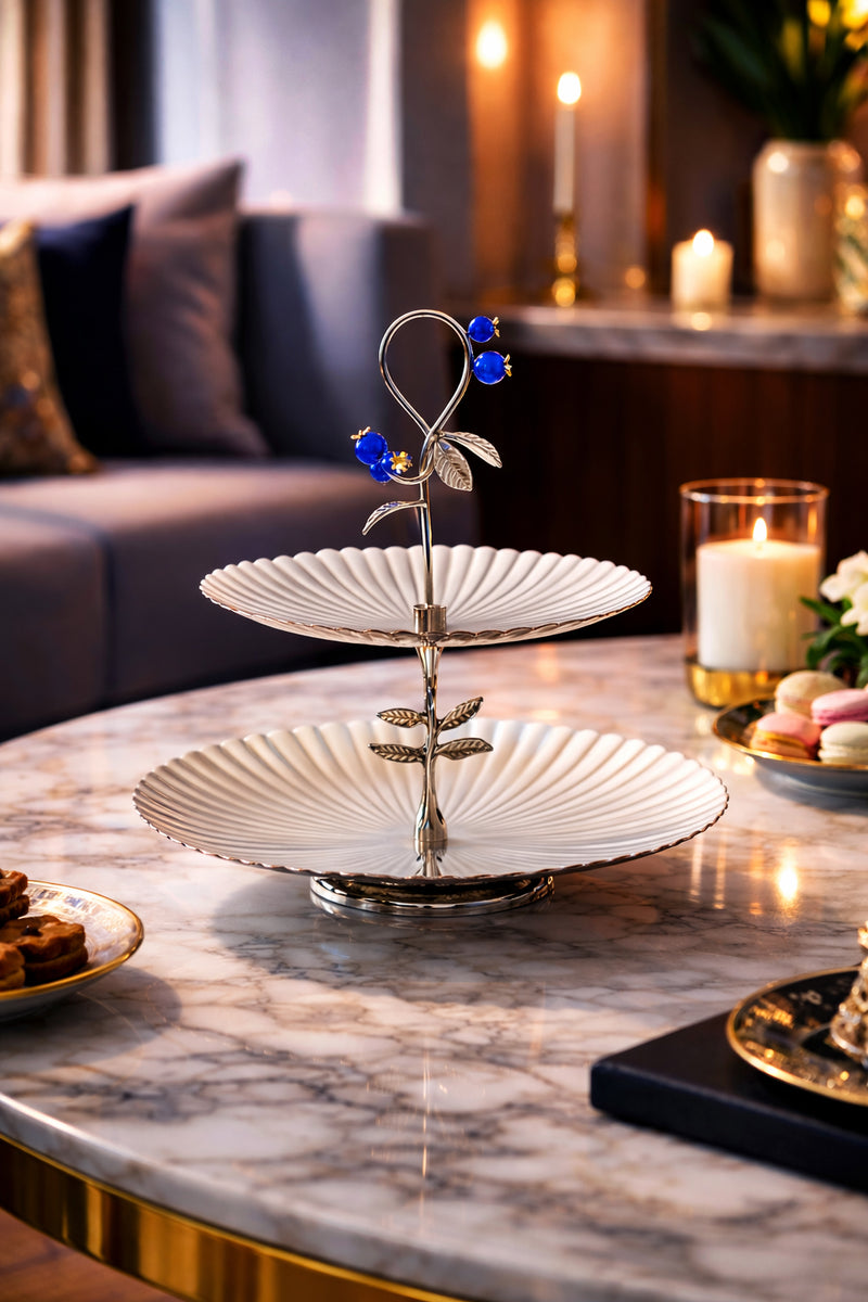 Artisan Two-Tier Blueberry Cake Stand