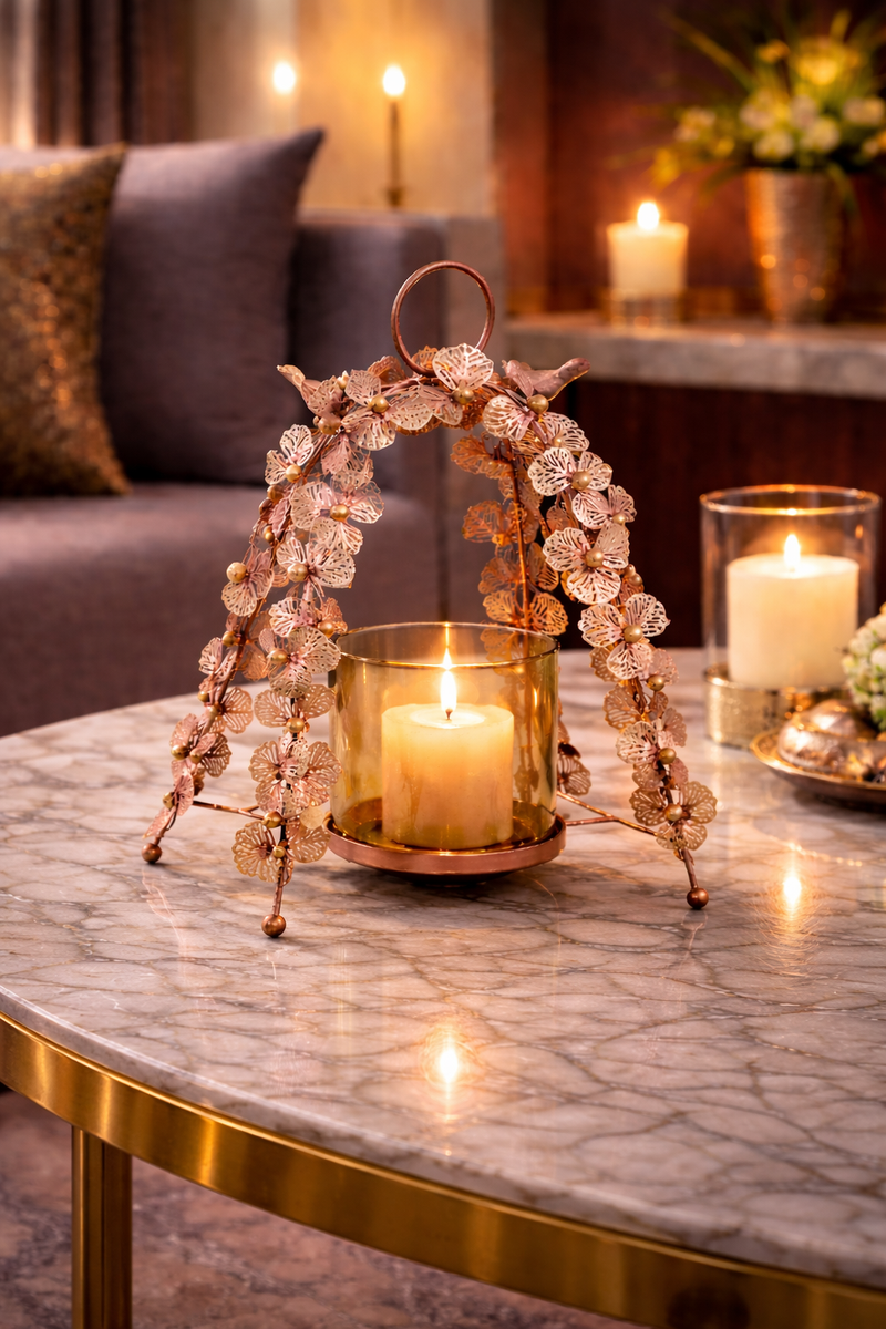 Ornate Rose Gold Floral Candle Stand