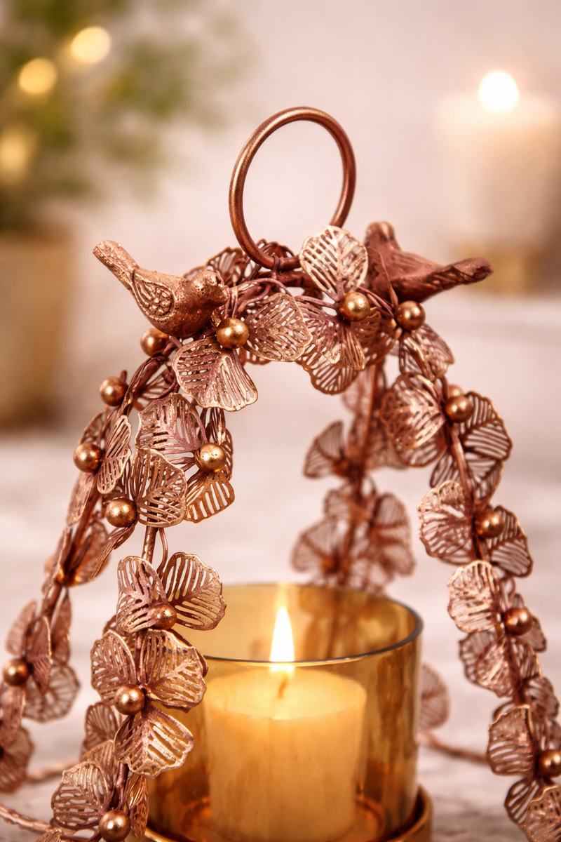 Ornate Rose Gold Floral Candle Stand